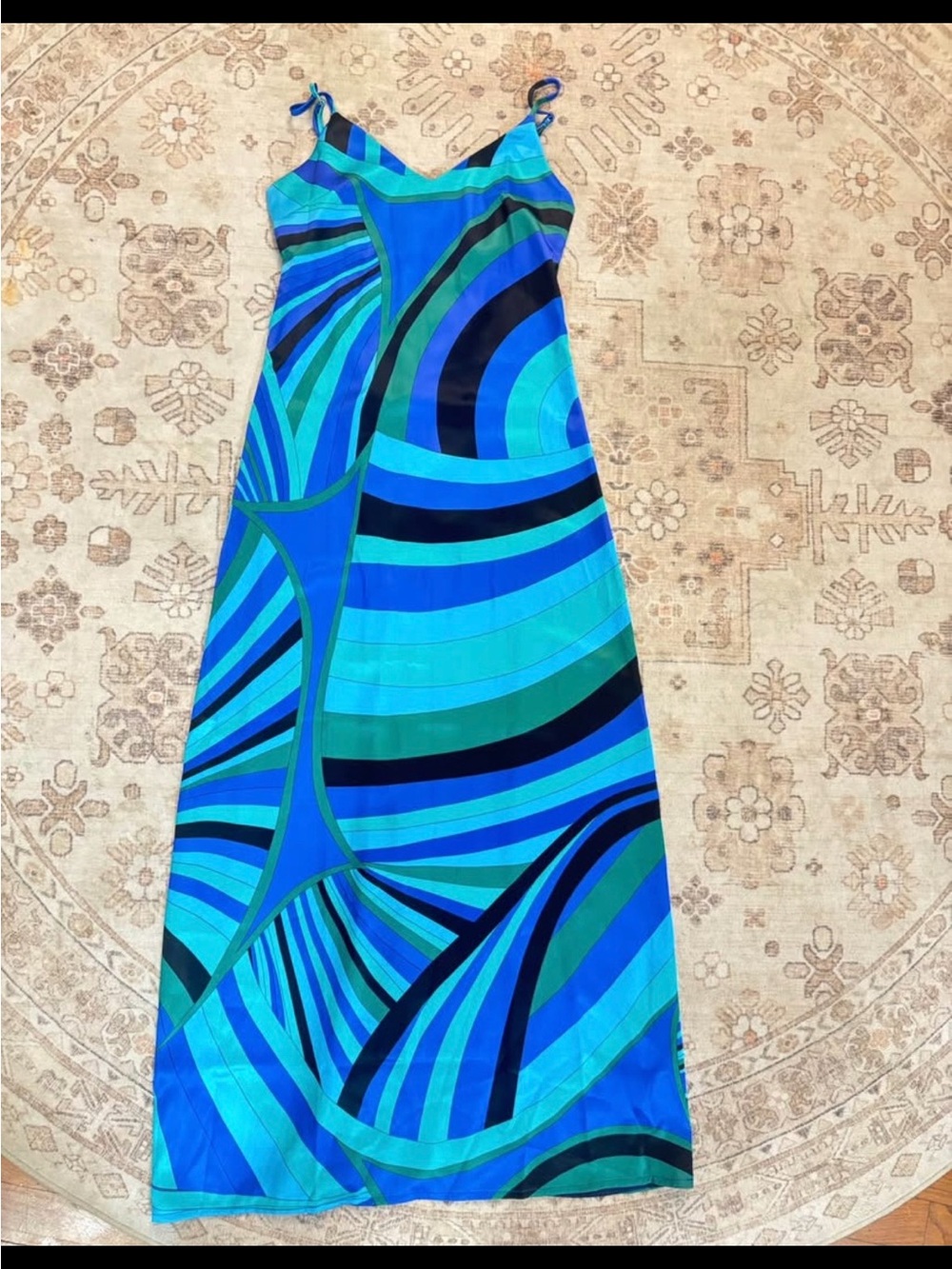 Emilio Pucci Blue and Teal Abstract Maxi Slip Dress